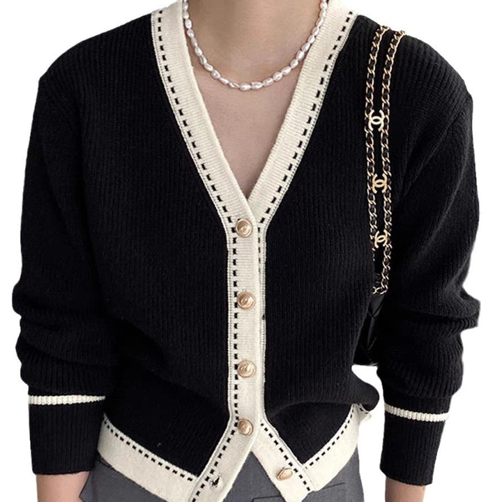 Kvindernes Mode Cardigan med Kontrast Detaljer Stilla