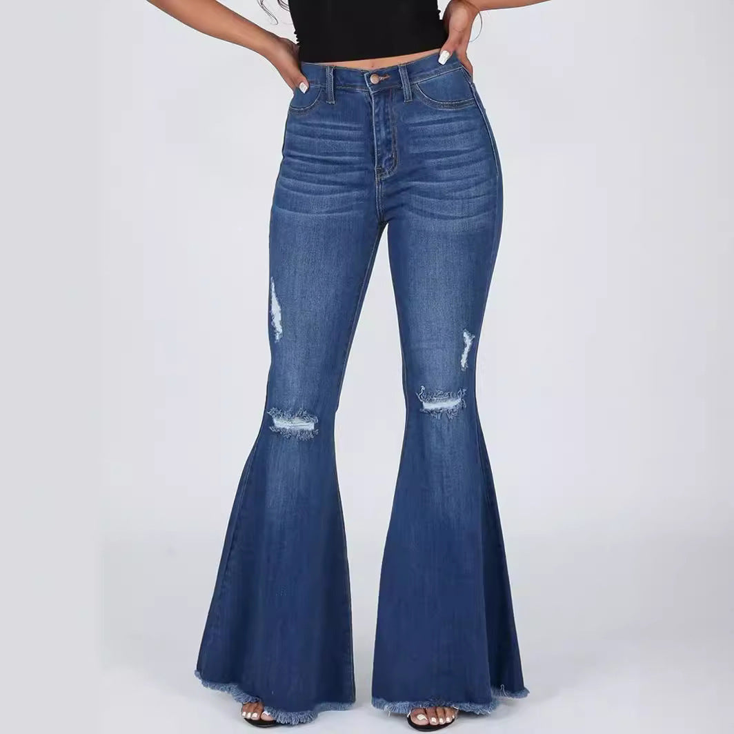 Dame Flared Jeans med frynseender og modige slidser Stilla