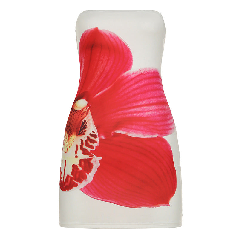 Damen Bunt bedrucktes Bandeau-Kleid Skovae