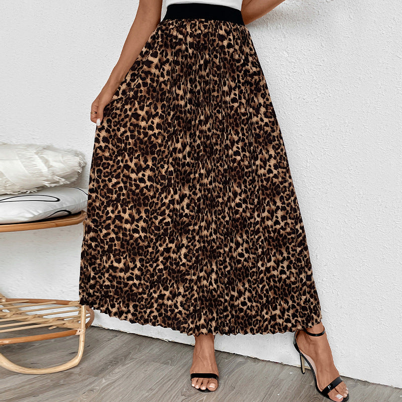 Dame Plisseret Maxi-nederdel med dyreprintdesign Stilla