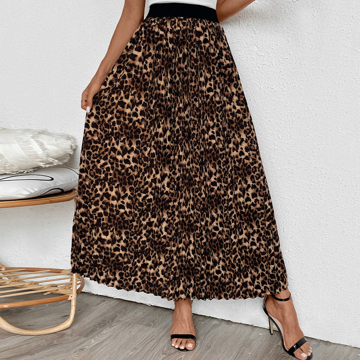 Dame Plisseret Maxi-nederdel med dyreprintdesign Stilla