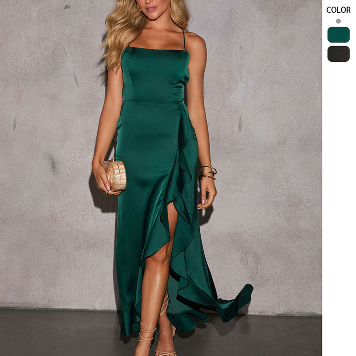 Kvinders elegante maxi kjole med asymmetrisk kant og høj kvalitet spaghetti stropper Stilla