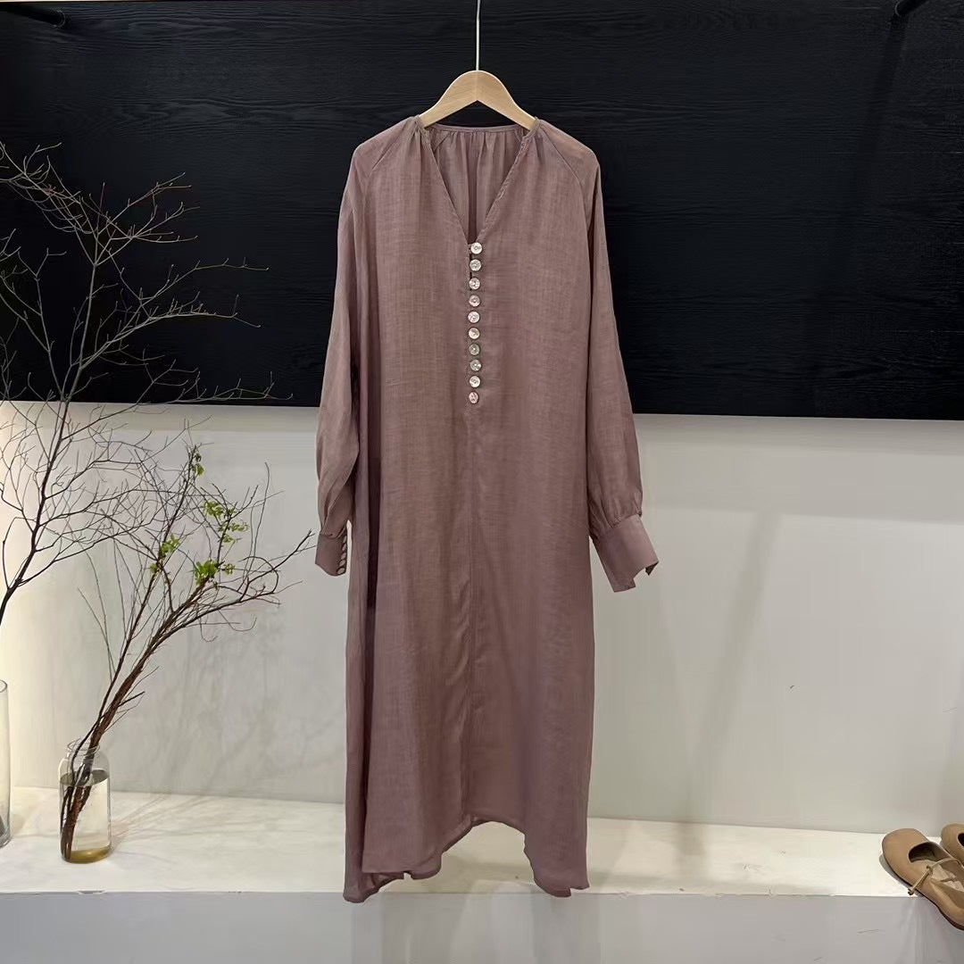 Femme Elegante Lange Knaplist Tunika Kjole Stilla