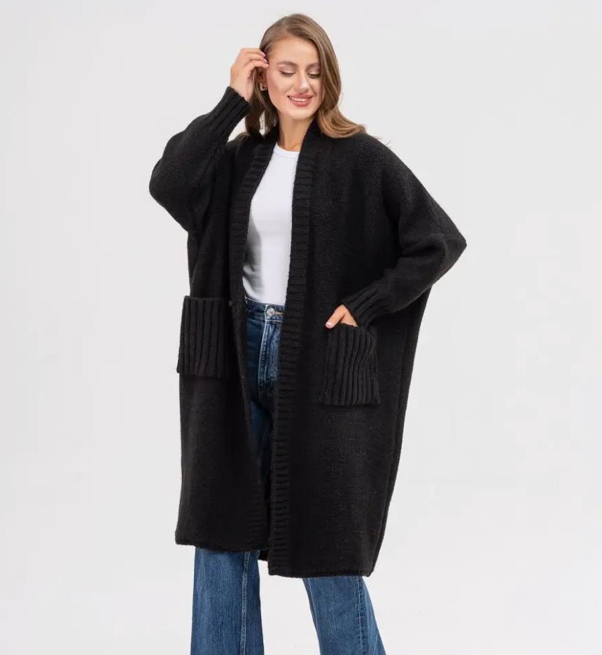 Dame Behagelig Strikfrakke med store lommer og oversized pasform Stilla