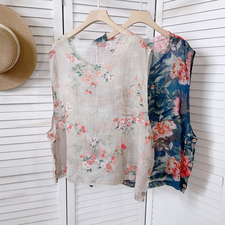 Dame Floral Print Linned Tunika Overdel Stilla