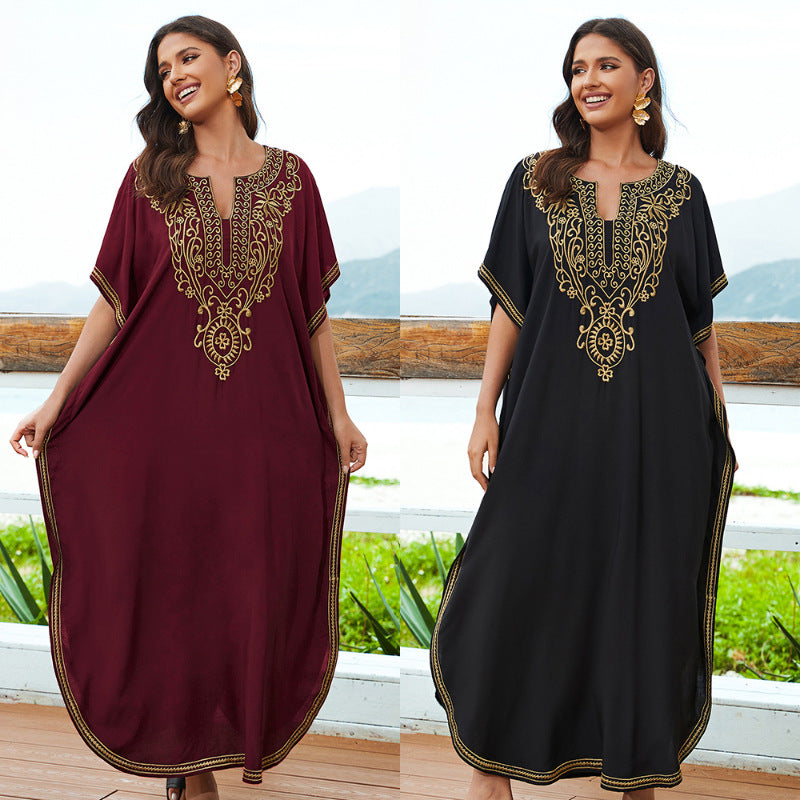 Dame luftig Kaftan med kunstneriske broderier Stilla