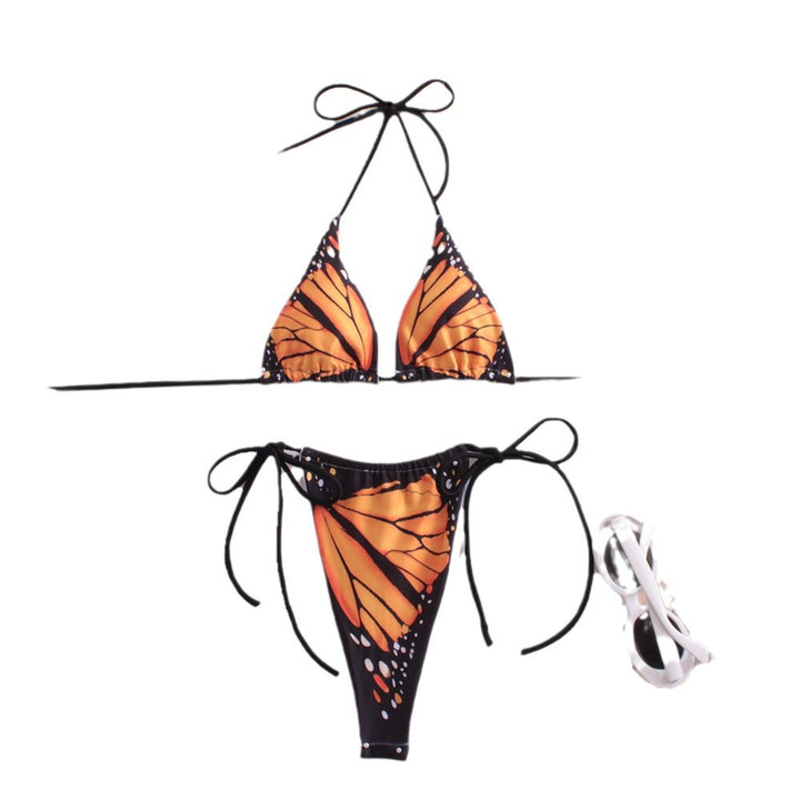 Dame Triangel-Bikini med unikt sommerfuglemønster og justerbare bånd Stilla