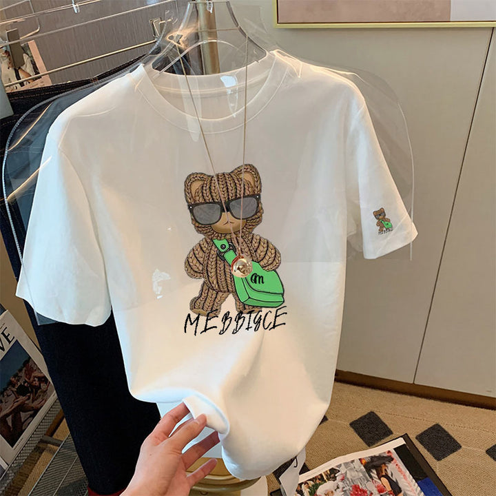 Dame T-shirt med kreativ bjørn motiver og afslappet pasform Stilla
