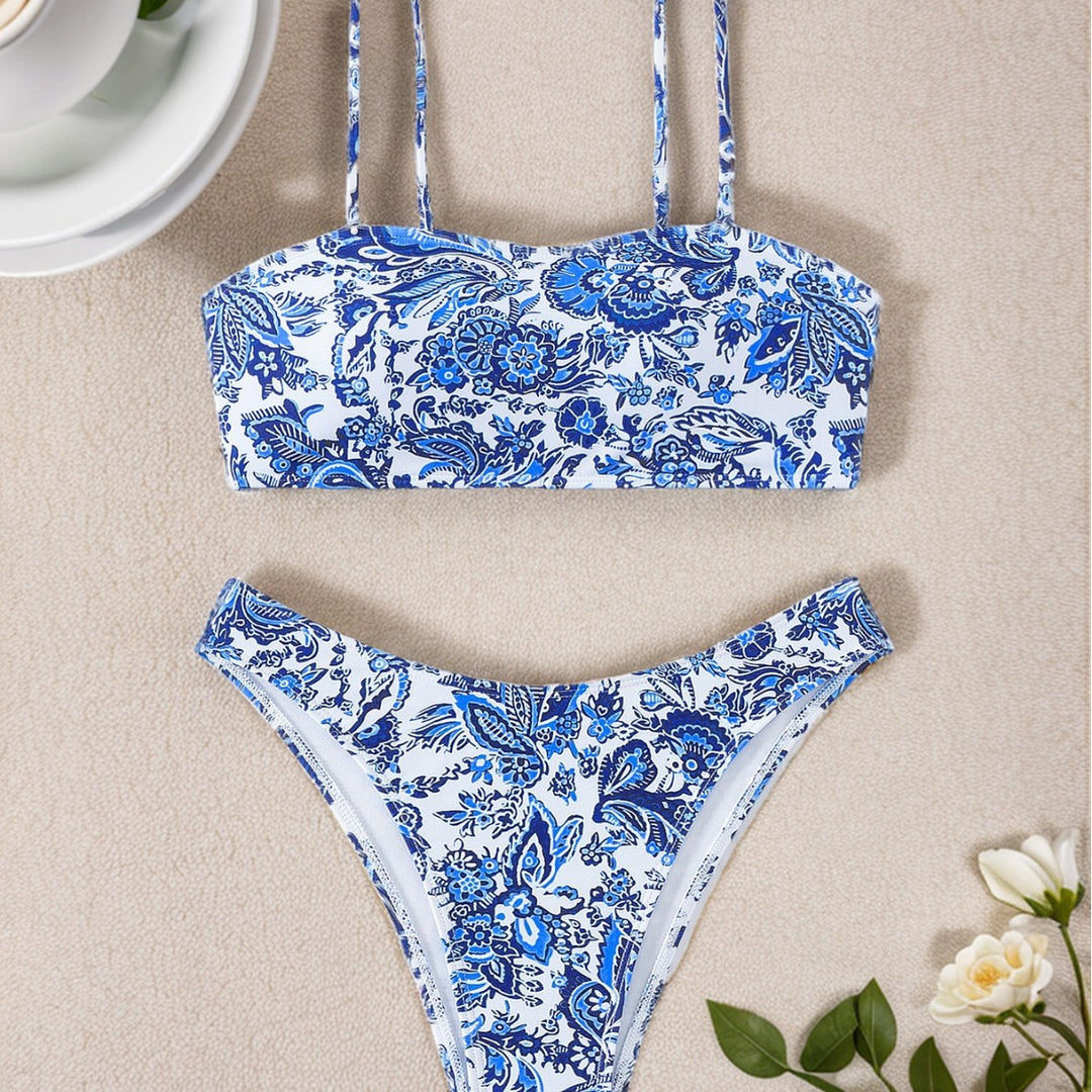 Dame Højskåret Floral-Bikini-Sæt med justerbare stropper og komfortabel pasform Stilla