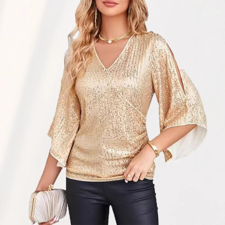 Dame Glitrende Top med elegante Cut-Out ærmer og figursmigrende snit Stilla