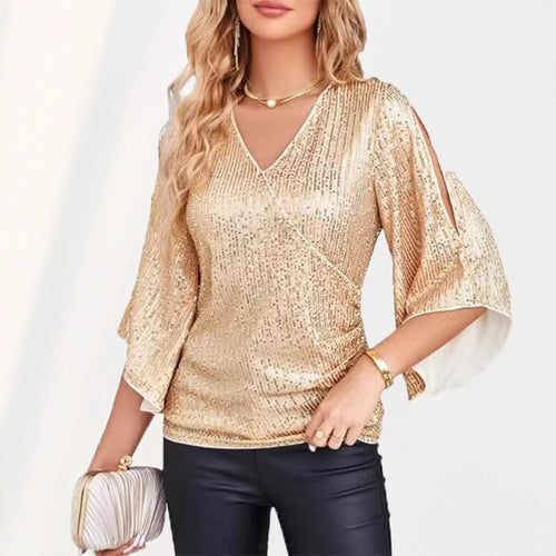 Dame Glitrende Top med elegante Cut-Out ærmer og figursmigrende snit Stilla