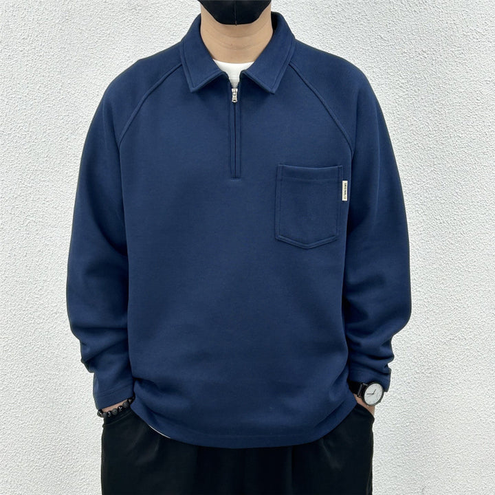 Herren bomuldsblandings kvart-zip pullover sweatshirt med brystlomme Stilla