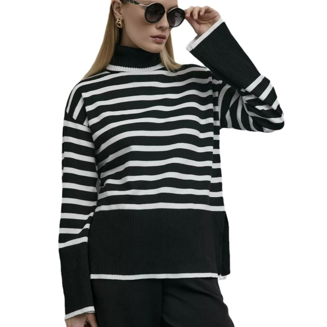 Dame stribet pullover med rullekrave og struktureret design Stilla