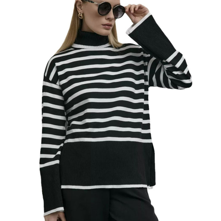 Dame stribet pullover med rullekrave og struktureret design Stilla