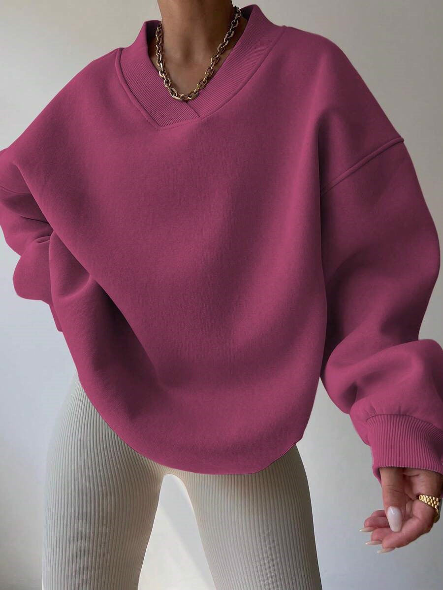 Kvinder Oversized Sweatshirt med V-Hals og Bred Kant Skovae