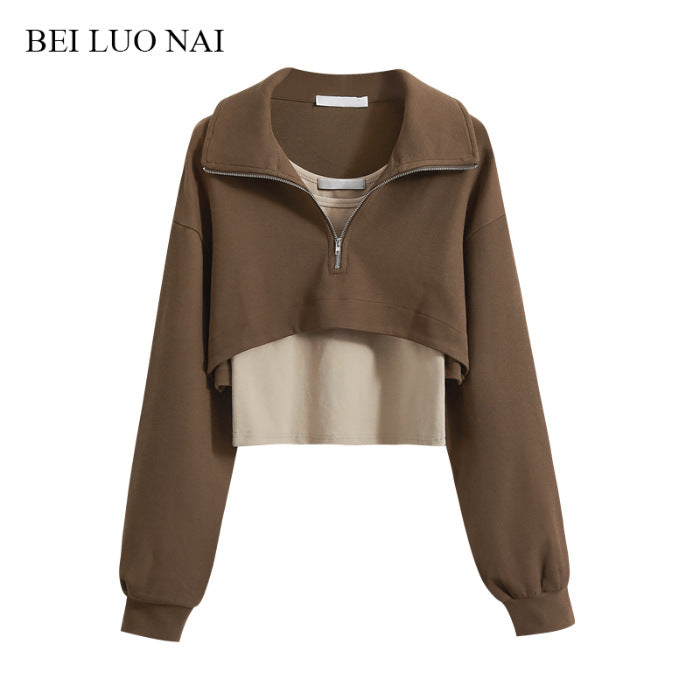 Damer mode cropped sweatshirt med høj krave og lynlås Stilla