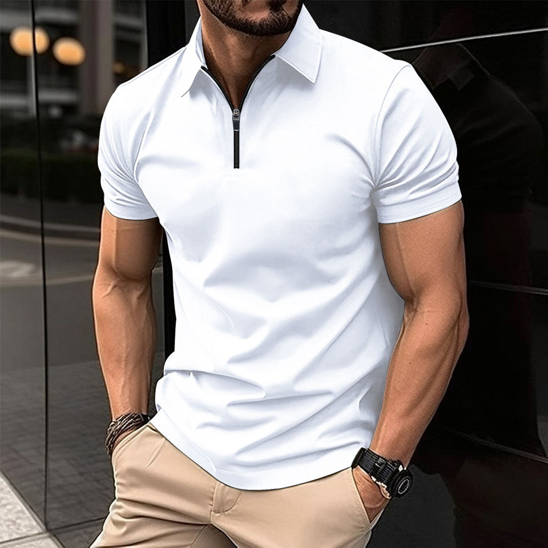 Herre Moderne Zip-Up Performance Polo-Skjorte Stilla