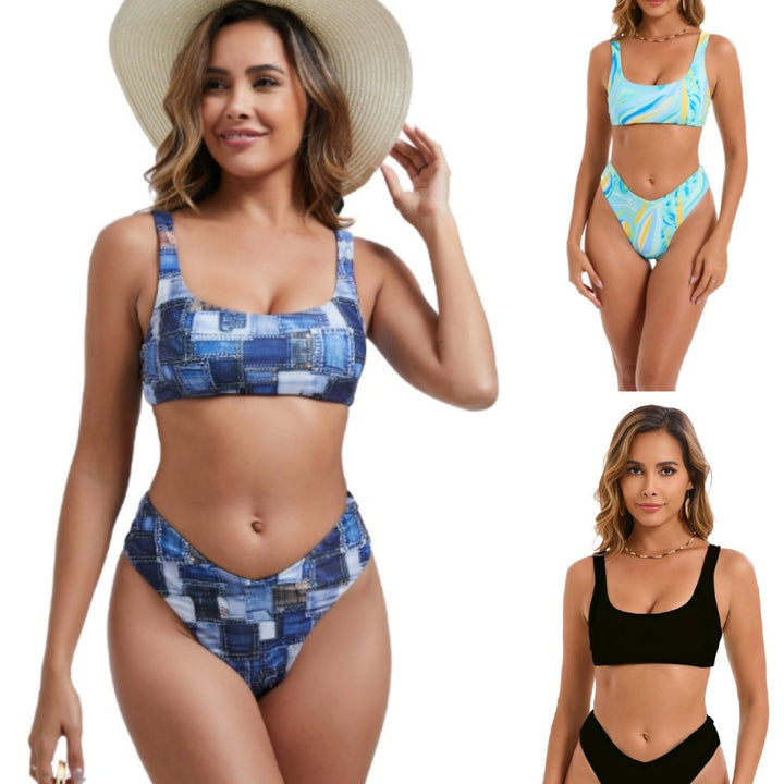 Femme Stilfuldt Geometrisk Print Bikini Sæt Stilla