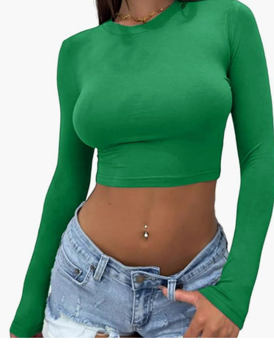 Dame elegant langærmet Crop-Top lavet af hudvenligt materiale Skovae