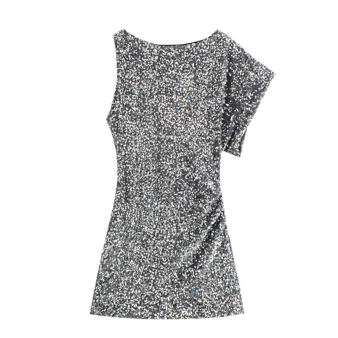 Femme Pailletter En-skulder Minikjole Stilla