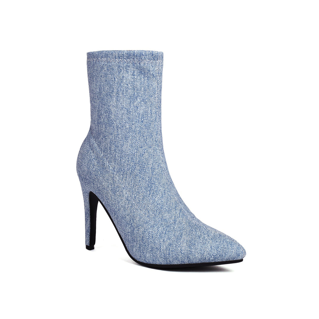 Femme Spitz-Tå Denim Stiletto Støvler Stilla