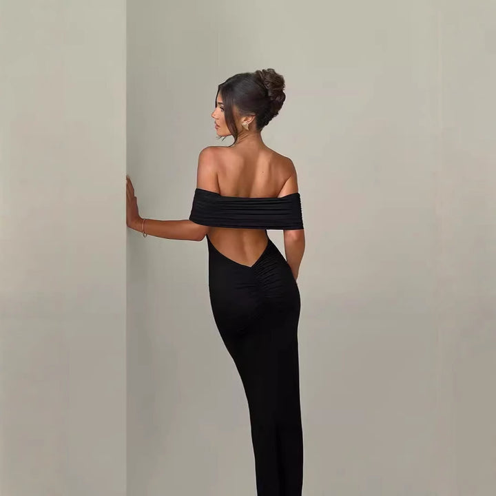 Dame Elegant omslagskjole med off-shoulder udskæring og tætsiddende snit Skovae