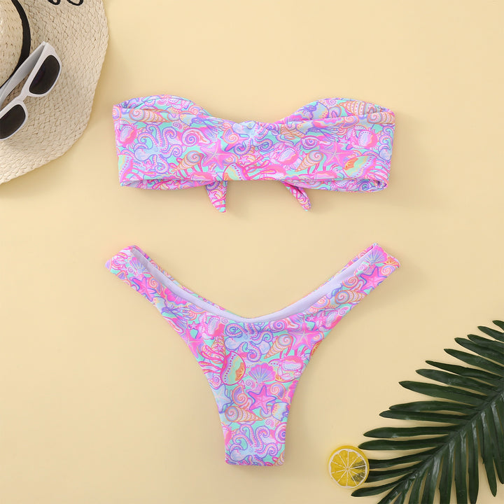 Dame Bandeau-bikini med justerbart knude-detalje og figursyet snit Stilla
