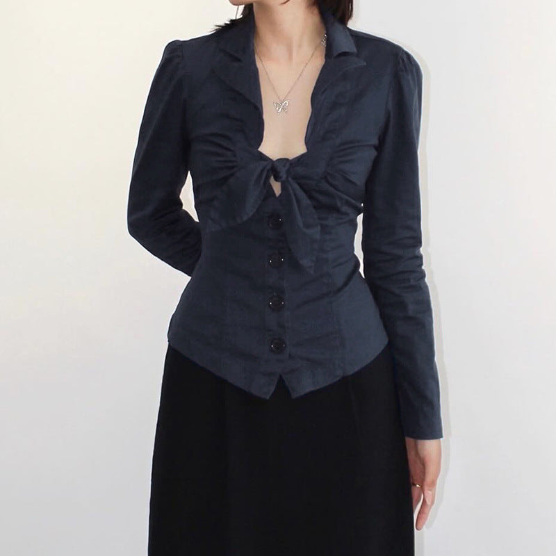 Femme rynket slips front bluse Stilla
