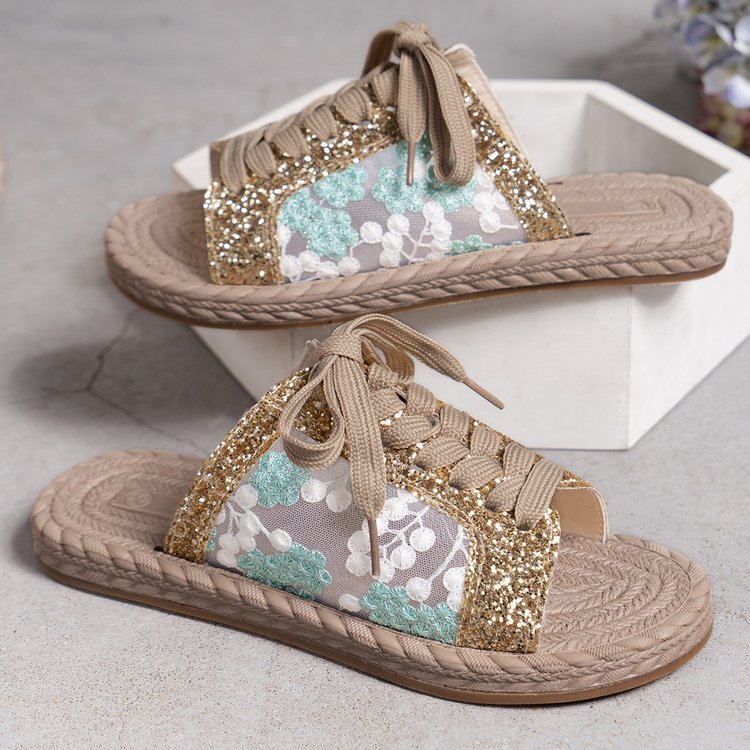 Dame elegante glimmersandaler med floralt design og snørebånd Stilla