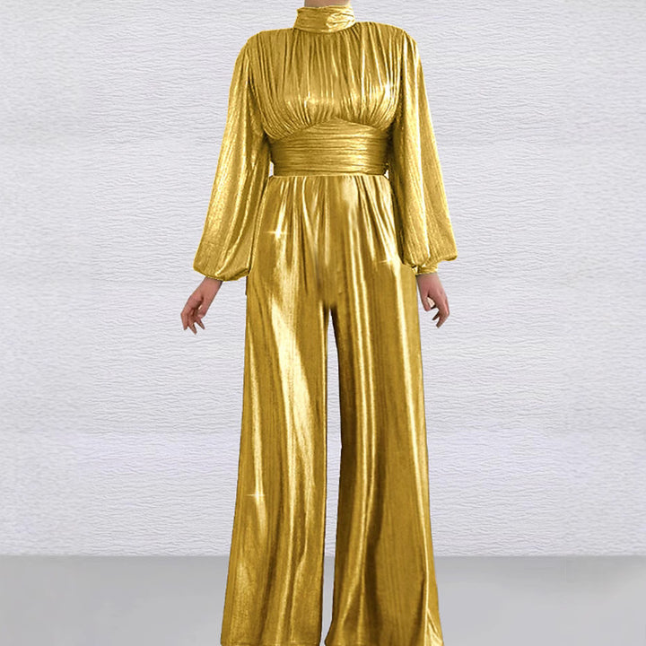 Dame Glamourøs Jumpsuit med Ballonærmer og Høj Krave Stilla