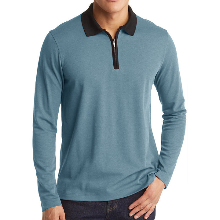Herrer Sporty Langærmet Polo med Ståkrave og funktionel Lynlås Stilla
