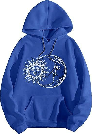 Kvinders hoodie med kunstnerisk sol-måne motiv Skovae