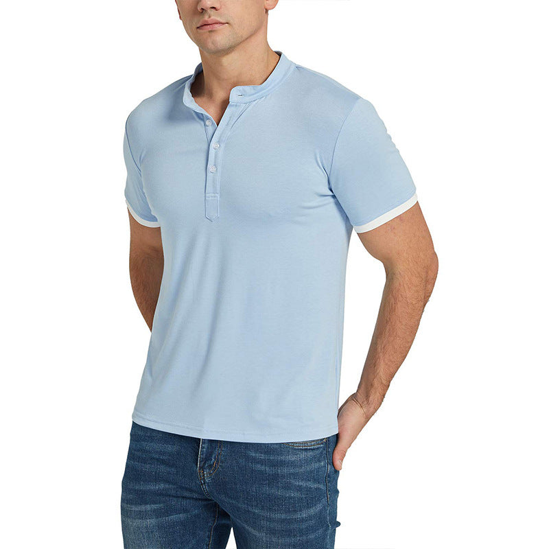 Herrer kortærmet Henley-shirt med moderne stående krave og kontrasterende akcenter Stilla