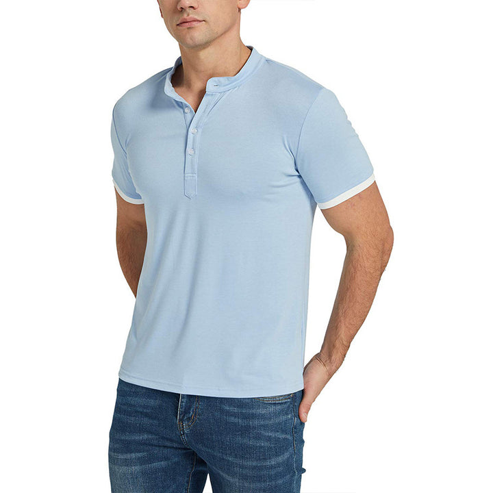 Herrer kortærmet Henley-shirt med moderne stående krave og kontrasterende akcenter Stilla