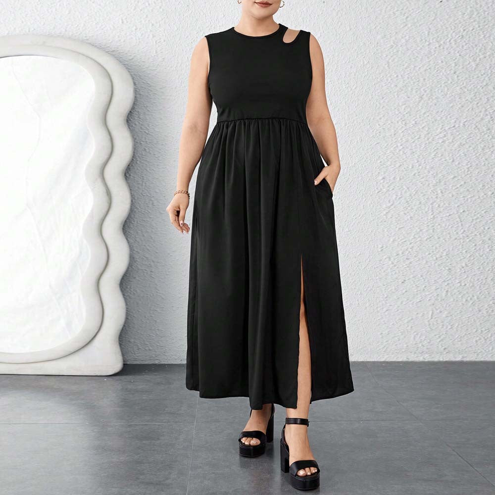 Dame Maxikjole med sidelids og elegant drapering Stilla