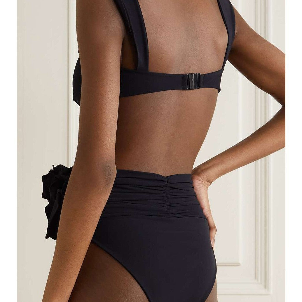 Femme Højskåret Floral Bikini Sæt med Foldet Blomster Detalje Stilla