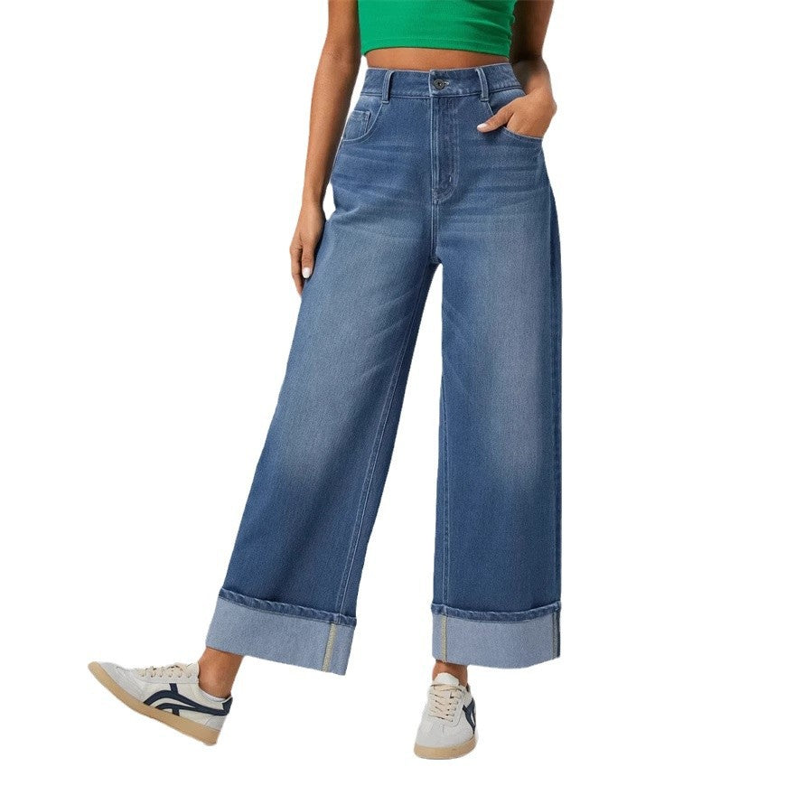 Damer Løst skårne jeans med høj talje og omfoldet kant Stilla
