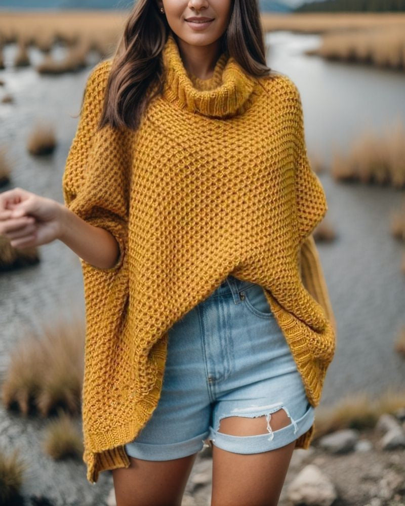 Kvinders afslappede strikket sweater med høj krave og struktureret design Stilla