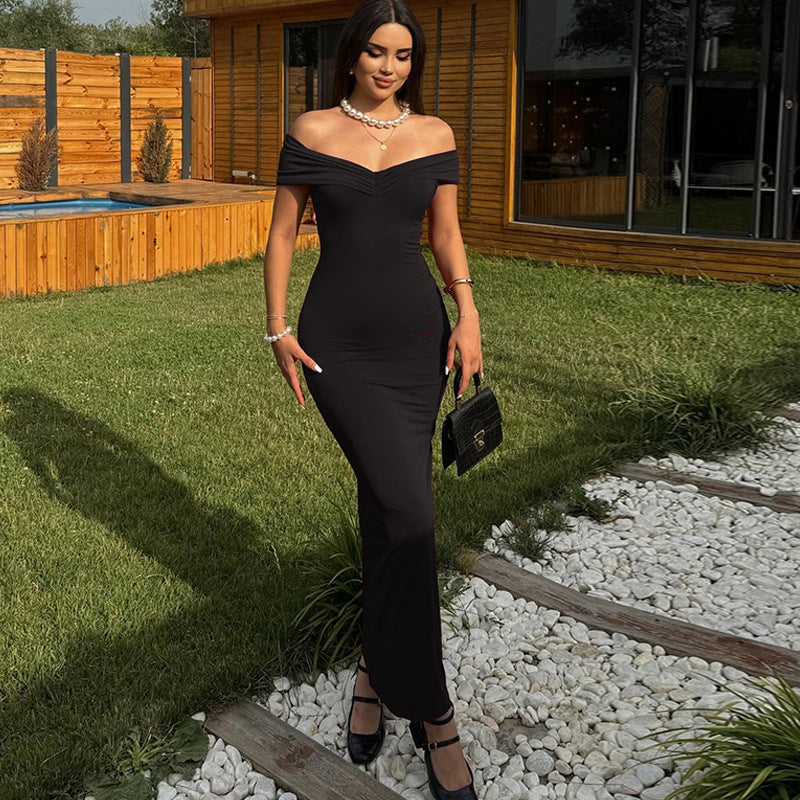 Dame Elegant skulderløs maxikjole med figursyet snit Skovae