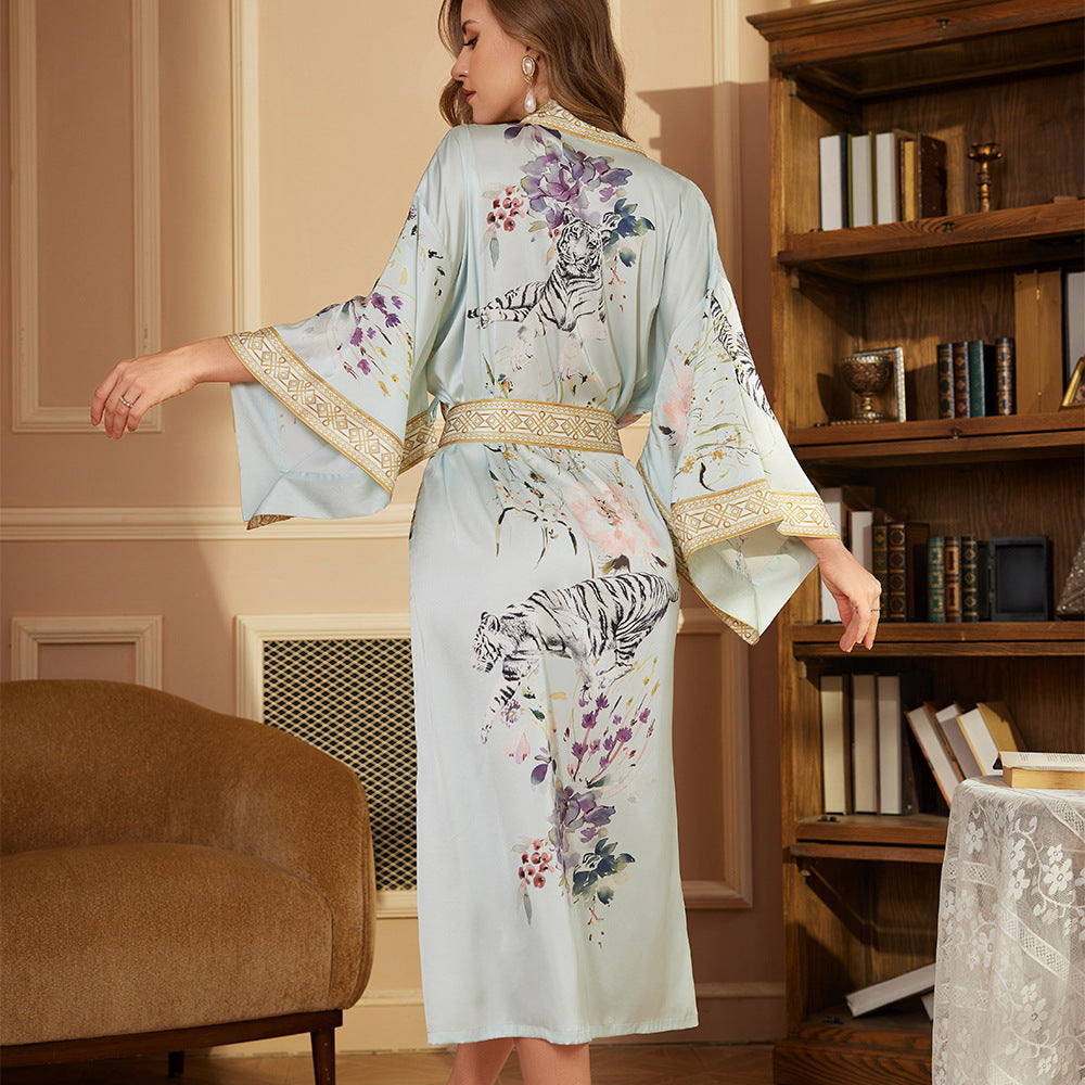 Dame Kimono-robe med kunstnerisk tigerdesign og luksuriøs taljeguide Stilla