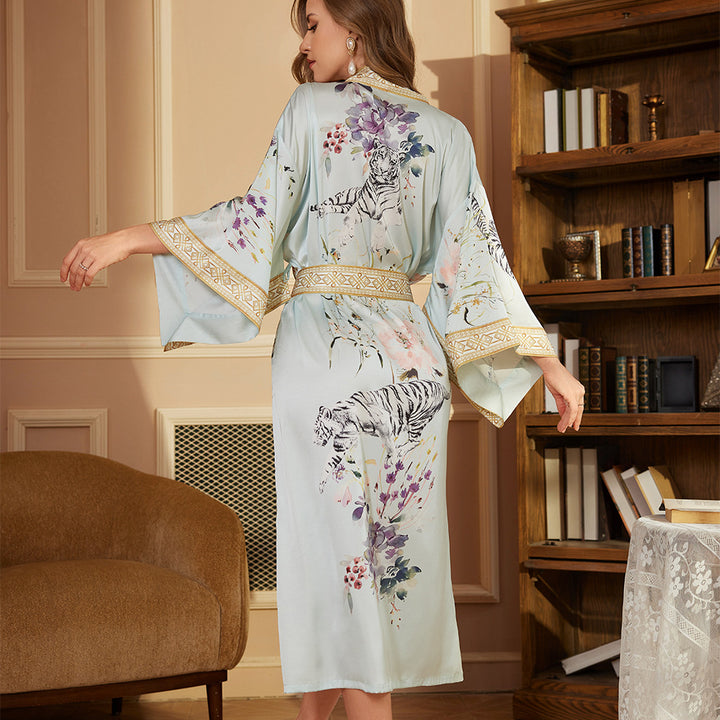 Dame Kimono-robe med kunstnerisk tigerdesign og luksuriøs taljeguide Stilla