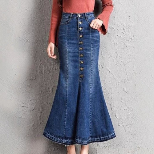 Dame udstillet jeans nederdel med knap liste Stilla