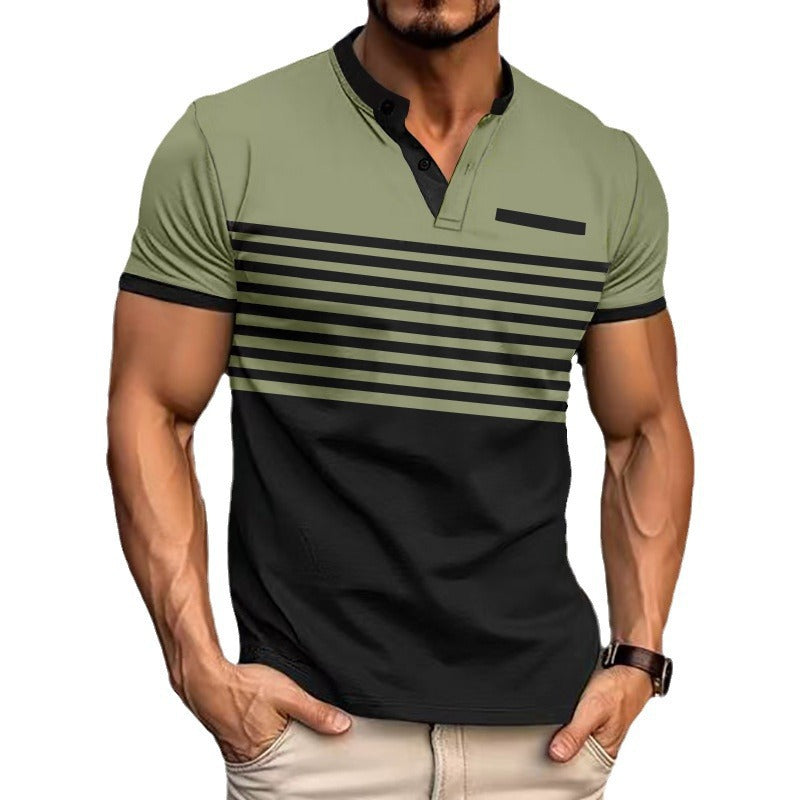 Herrer kortærmet poloshirt med moderne stribemønster og praktiske knapper Stilla