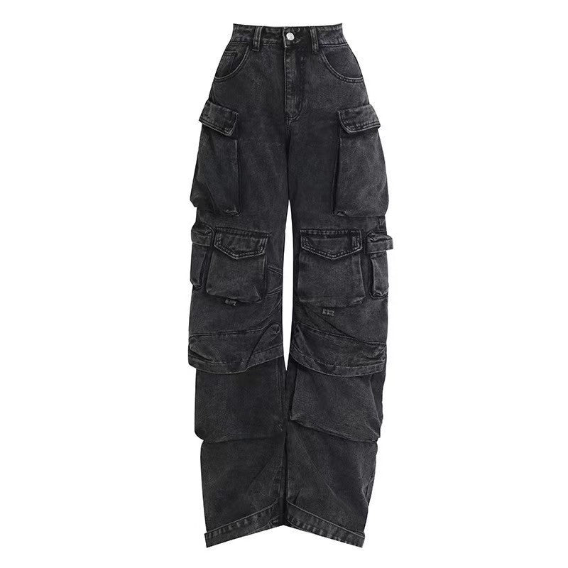 Dame Cargo-Jeans i afslappet oversized-snit med mange praktiske lommer Stilla