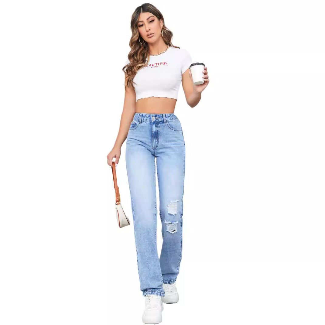 Kvindernes høje jeans i en afslappet vintage stil med en stilfuld ødelagt effekt Stilla