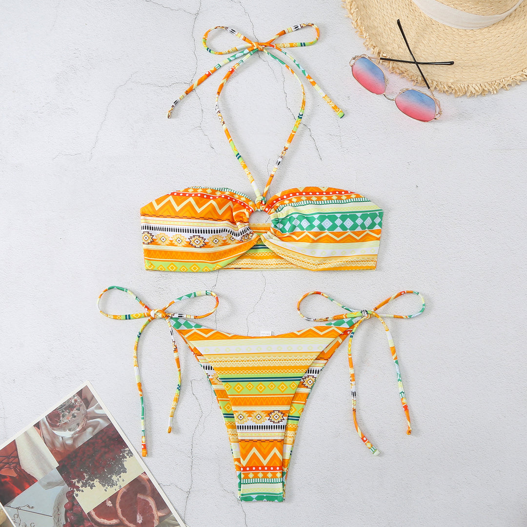 Dame Bandeau-Bikini-Sæt med geometrisk mønster Stilla