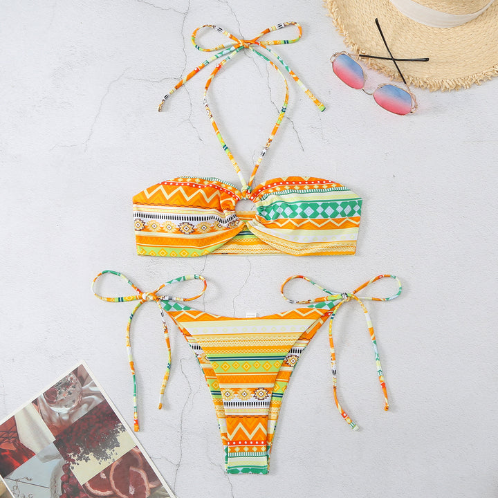 Dame Bandeau-Bikini-Sæt med geometrisk mønster Stilla