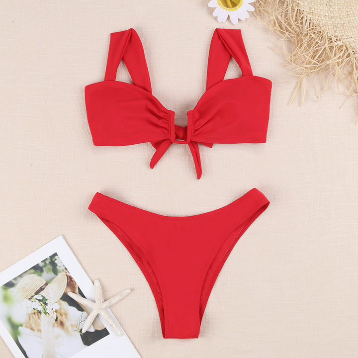 Dame bikini-sæt med attraktivt bånd og blomstertryk Stilla