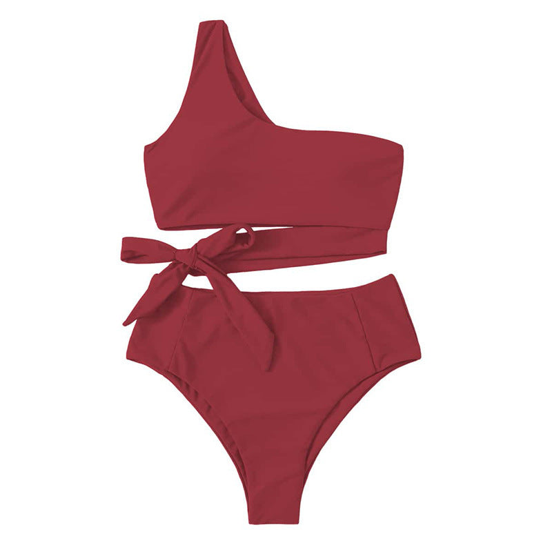 Dame En-sidet Bikini-sæt med innovativt indpakningsdesign og høj taljeudskæring Skovae