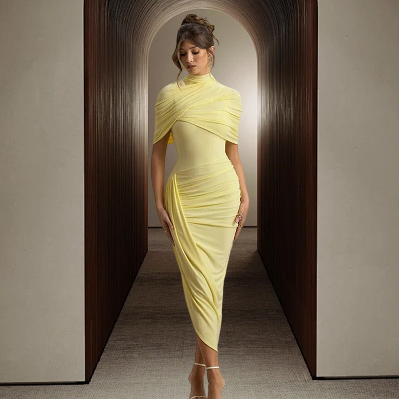 Damer Elegant Maxi Kjole med Asymmetrisk Top og Blid Drapering Skovae